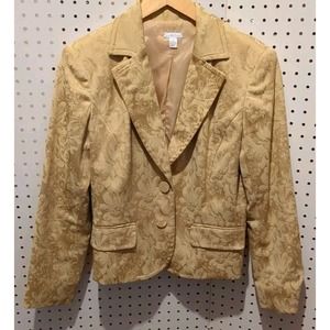 Apt 9 Women's Floral Gold Blazer Jacket Button Long Sleeve Size 8 Pockets